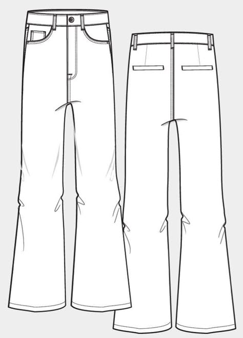 Denim Technical Drawing, Jeans Flat Sketch, Jeans Technical Drawing, Baggy Jeans Drawing, Draw Jeans, Jeans Sketch, Denim Drawing, Clothes Template, Cos Fashion