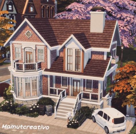 Willow Creek Sims 4 House Ideas, Sims Brick House, Sims 4 Base Game Townhouse, Sims 4 House Ideas Exterior, The Sims House Plans, Sims House Exterior, Sims 4 Willow Creek House, Ts4 House Ideas, Cute Sims 4 Houses