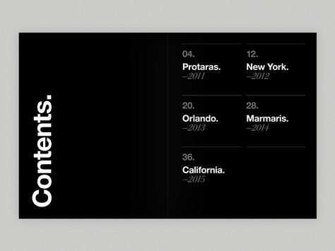 Contents Page by Luke Goodsell https://dribbble.com/shots/2764575-Contents-Page Content Book Design, Content Page Layout Design, Index Book Design, Swiss Book Design, Document Graphic Design, Index Design Layout, Window Layout Design, Index Layout Design, Black And White Branding Design