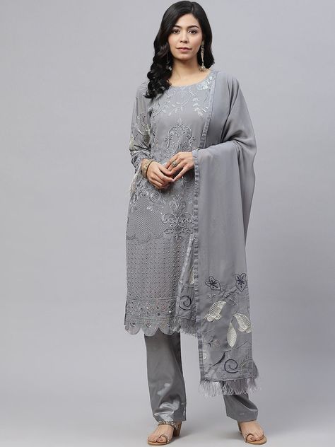 Black And Grey Wallpaper, Kurta Pattern, Indian Suits For Women, Womens Pants Design, Kurta Patterns, Unstitched Dress Material, Embroidered Dupatta, Indian Suits, Modest Fashion Outfits