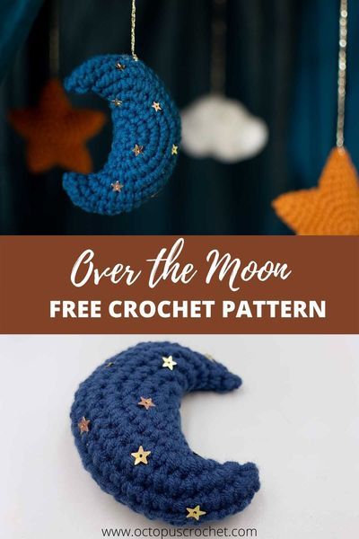 Moon Crochet Pattern, Herringbone Crochet, Crochet Moon, Moon Crochet, Crochet Studio, Moon Ornament, Crochet Garland, Pola Amigurumi, Moon Pattern