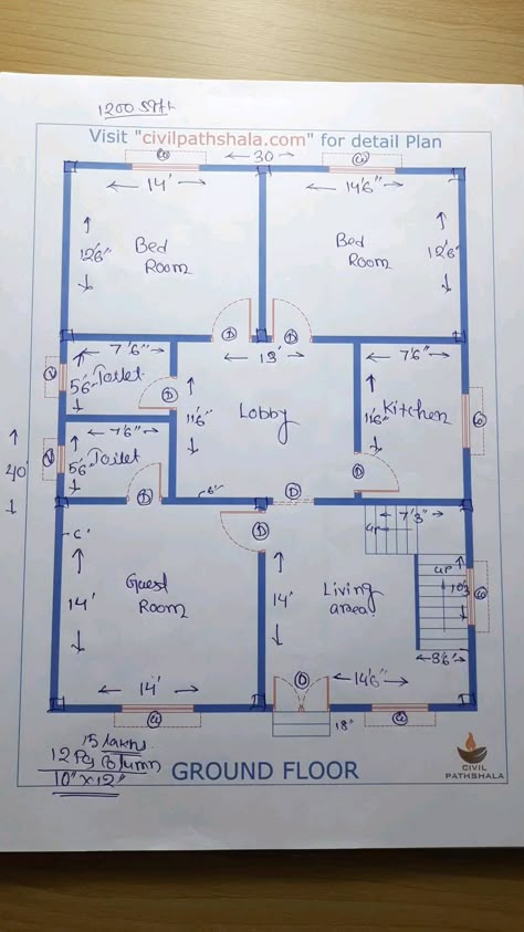 30x40 sq ft Indian House Plan 🏠 | House Design ~ ~ ~ ~ ~ ~ ~ ~ ~ ~ ~ ~ ~ ~ ~ #civilpathshala #civilengineering #floorplans #2dplan… | Instagram Map Of House Design, 30 By 40 House Plans Design, 40×40 House Plans, 30×30 House Plan, Home Plans Indian, 40 X 40 House Plans, Home Design Plans Indian, 2 Floor House Plans, Floor Plan Design Layout