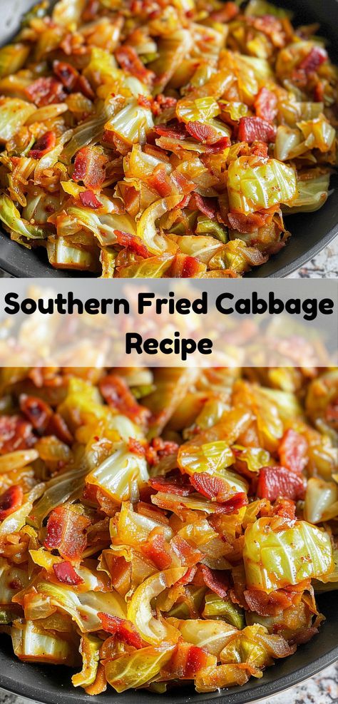 Delicious and easy-to-make Southern fried cabbage. How To Fry Cabbage Recipes, Southern Fried Jerk Cabbage, Cabbage Recipe Southern Soul Food, Fried Cabbage With Sausage And Bacon, How To Make Fried Cabbage, Fried Cabbage Recipes Sausage, Smothered Cabbage Southern, How To Cook Cabbage On The Stove, How To Make Cabbage