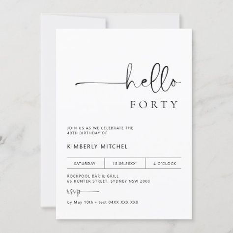 Minimalist Birthday Invitation Card, Modern 30th Birthday Party, 30th Birthday White Party, 40 Birthday Party Invitations, 30th Birthday Minimalist, All White Party Invite, Minimal Birthday Invitation, 30th Party Invitations, Simple Party Invitations