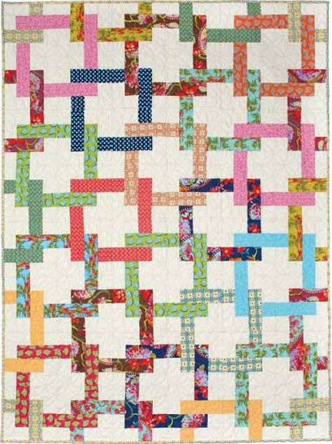 Pretzel Twist looks complicated but it really isn't. The blocks in this throw are very easy to make, you just have to pay attention to color placement. Try it! Quilt By: Jane VaughanFinished Size: 48 Pretzel Twist, Charm Pack Patterns, Strip Quilt Patterns, Simple Quilts, Strip Quilt, Pretzel Twists, Jelly Roll Quilt, Jelly Roll Quilts, Jelly Roll Quilt Patterns