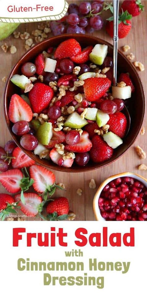 Easy fruit salad and perfect snack for summer or any time of the year! It’s the best gluten-free no sugar added healthy dessert recipe. Fruit Salad With Cinnamon, Sugar Free Desserts Healthy, Easy Fruit Salad, Gluten Free Desserts Healthy, Dressing For Fruit Salad, Honey Dressing, Cinnamon Honey, Fruit Salad Easy, Dairy Free Diet