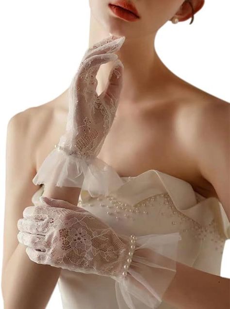 Tea Lace Gloves Aesthetic, Heart Beats Fast, Blue Ballgown, Elopement Attire, Prom Gloves, Gloves Aesthetic, Sheer Gloves, Tulle Gloves, Womens Lace Shorts