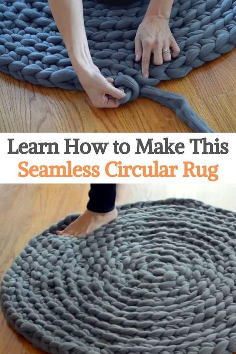 Making A Rug, Chunky Blanket Diy, Finger Knitting Projects, Rag Rug Diy, Diy Knit Blanket, Circular Rug, Rag Rug Tutorial, Chunky Blankets, Braided Rug Diy