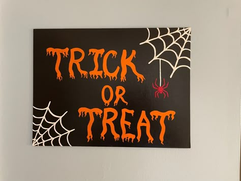 16x12 inch hand painted original acrylic Halloween painting with clear protective coating on canvas board.  Happy Halloween! Halloween Spider Web Painting, Halloween Painting Templates, Halloween Painting Ideas For Beginners, Painting Ideas Halloween Canvas, Halloween Easy Canvas Painting Ideas, Things To Paint For Fall, Halloween Painting Ideas On Canvas Easy Pumpkin, Halloween Paint Night Easy, Things To Paint On Canvas Halloween