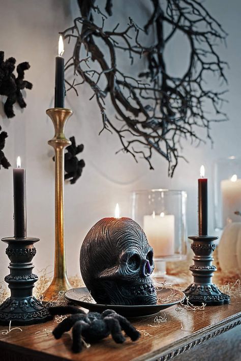 The Best Halloween Decor From Crate and Barrel Witchy Bachelorette Party, Red And Black Decor, Halloween Facebook Cover, Window Garland, Halloween Candle Holder, Dekorasi Halloween, Halloween String Lights, Lighted Wreaths, Adornos Halloween