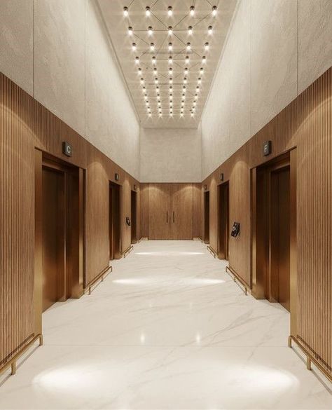 Luxury Hotel Restaurant, Lift Lobby Design, Elevator Lobby Design, Lift Lobby, Elevator Interior, Elevator Lobby, Piscina Interior, Lobby Interior Design, Corridor Design