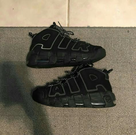 Outfits With Black Nike Shoes, Black Shoes Nike, Nike Uptempo Sneakers, Nike Uptempo, Pretty Sneakers, Black Nike Shoes, Dr Shoes, Trendy Shoes Sneakers, Jordan Shoes Girls