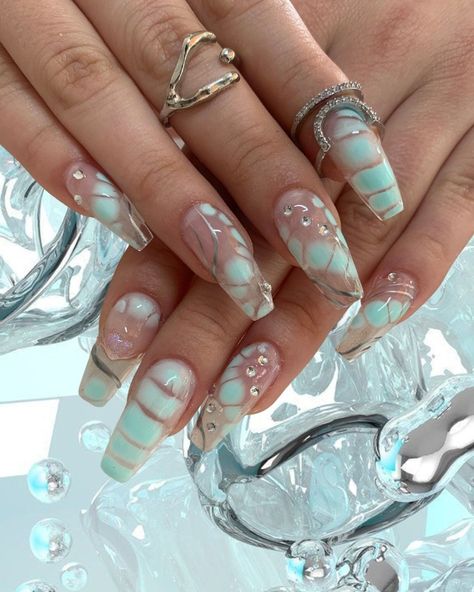 Aqua Elegance - Customizable False Nail Set Unique acrylic nails #zicxa-photos #zicxa #images #background #wallpaper #freepik #shutterstock #VN Aquamarine Nails, Aqua Nail, Fake Acrylic Nails, Aqua Nails, Nails Inspired, Shoe Nails, Flower Nail Designs, Unique Acrylic Nails, Stick On Nails