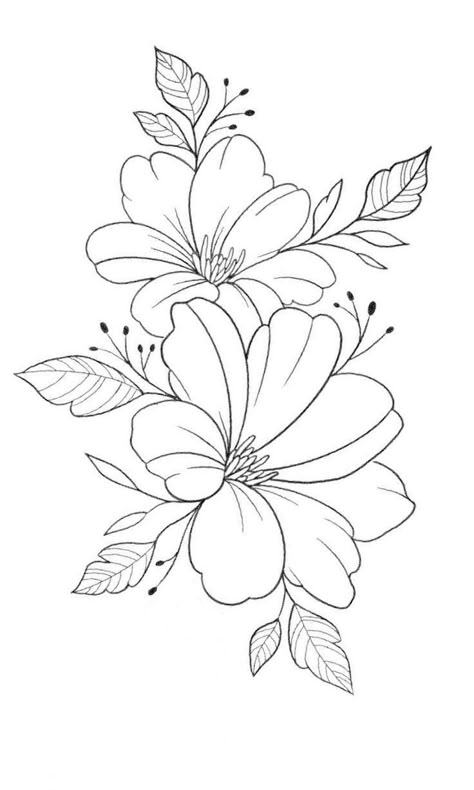 Flower Outline For Embroidery, Line Art Tattoo Stencil, Floral Motif Design Drawings, Flower Drawing Outline Sketch, Pencil Art Flower Drawings, Outline Flower Design, Big Flower Drawing Simple, Flower Traceable, Flower Line Drawing Simple