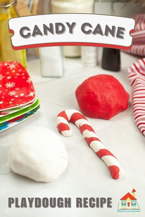 Candy Cane Playdough Recipe, Candy Cane Lesson Plans Preschool, Peppermint Playdough Recipe, Candy Cane Toddler Activities, Candy Cane Preschool Activities, Candy Cane Activities For Preschool, Candy Cane Playdough, Preschool Winter Theme Activities, Peppermint Playdough