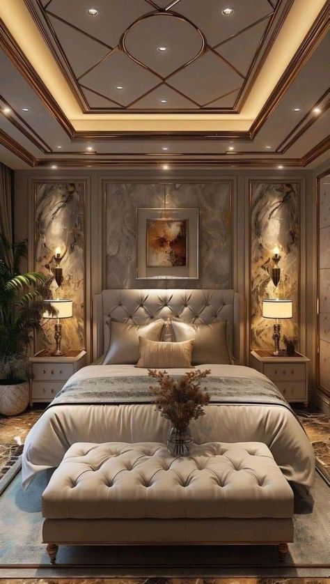 Trendy Bedroom Ideas, Royal Bedroom Design, Assiette Design, False Ceiling Bedroom, Bedroom False Ceiling, Luxury Bedroom Furniture, Luxury Room Bedroom, Bedroom Interior Design Luxury, Decor Bedroom Ideas