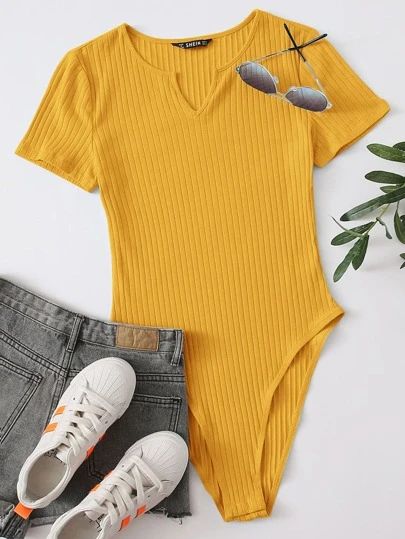 WishList | SHEIN Granola Outfits, Yellow Bodysuit, Ribbed Knit Bodysuit, Square Neck Bodysuit, Knit Bodysuit, Plain Tees, Yellow Shirts, Ribbed Bodysuit, Womens Bodysuit