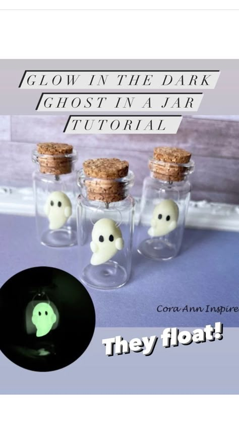 Halloween Sculpey Clay Ideas, Diy Ghost In A Jar, Polymer Clay Ghost Tutorial, Polymer Clay Halloween Miniatures Diy, Polymer Clay Ghosts, Goth Gift Ideas Diy, Pet Ghost In A Jar Diy, Ghost In A Jar Diy, Diy Witchy Gifts