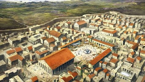 Glorious Animation Presents The Ancient Greek City Of Corinth During The Roman Period. Greek Village, Greek Town, Ancient Greek City, Europa Park, Roman Era, Roman City, Ancient Greek Architecture, Fantasy City, Fantasy Castle