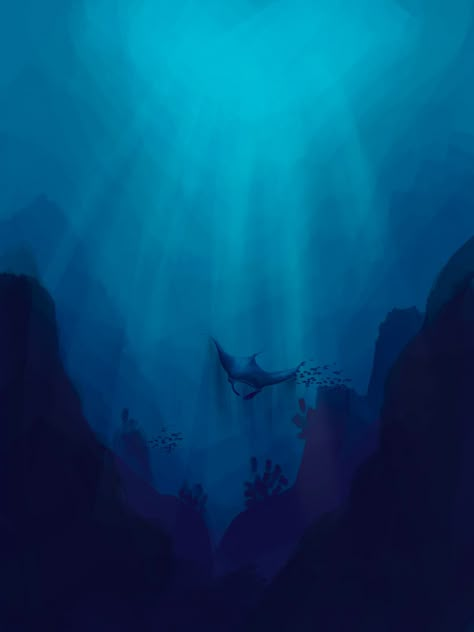 Underwater Art Aesthetic, Underwater Sea Drawing, Sea Wallpaper Drawing, Under Water Concept Art, Jellyfish Underwater Drawing, Underwater Art Background, Underwater Ocean Drawing, Deep Sea Painting Underwater, Ocean Surface Drawing