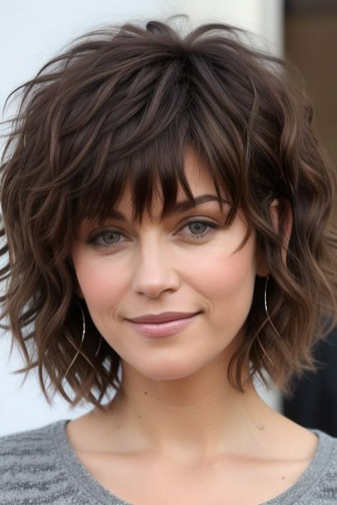 Medium Shag Haircuts For Curly Hair, Short Messy Shag Hairstyles Over 50, Short Shag Long Bangs, Shaggy Bob Hairstyles Medium Length, Medium Shag Hairstyles With Bangs, Short Length Shag Haircuts, How To Style Short Shag Haircut, Shag Haircut Thick Hair, Super Short Shag