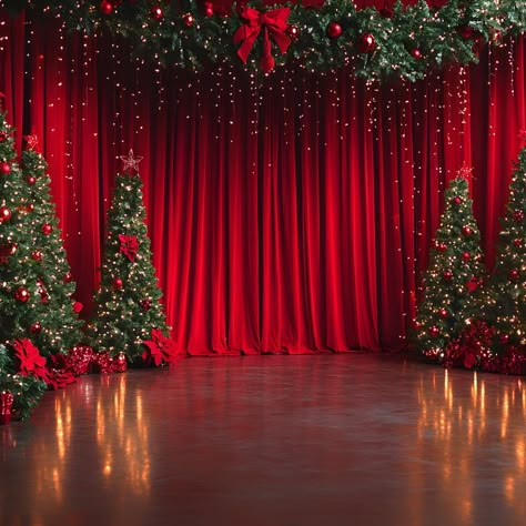 Purchase Christmas Trees Stage Curtain Photography Backdrop RR9-53 Backdrop Christmas Decorations, Christmas Party Decorations Backdrop, Holiday Backdrop Photography, School Christmas Photo Backdrop, Christmas Stage Background, Santa Photo Booth Ideas, Christmas Background Decoration, Christmas Backdrops For Party, Christmas Decorations Backdrop