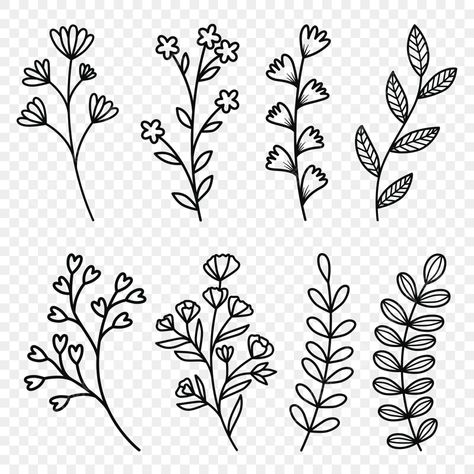 Spring Flowers Drawing Simple, Spring Doodles Simple, Simple Leaves Drawing, Nature Doodles Simple, Leaf Doodle Art, Plant Illustration Simple, Simple Nature Drawing, Free Flower Clipart, Leaf Doodle