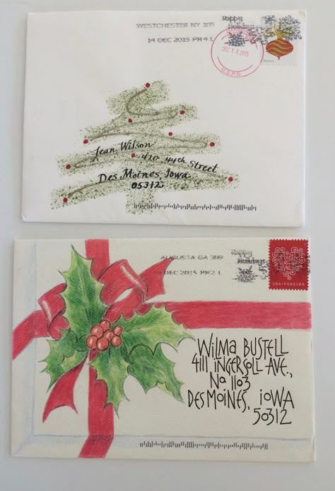 Christmas Envelope Art, Hand Lettering Envelopes, Mail Inspiration, Snail Mail Envelopes, Christmas Card Envelopes, Christmas Envelope, Snail Mail Art, Art Envelopes, Mail Art Envelopes