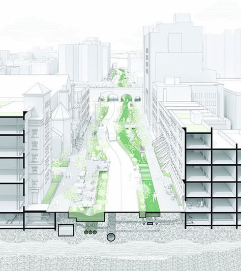 Getting Real About Sea Level Rise: Landscape Architecture, Policy, and Finance – THE DIRT City Section Architecture, Axonometric Diagram Landscape, Streetscape Section, Sea Level Rise Architecture, Urban Section, Street Landscape Design, Landscape Section, Streetscape Architecture, Landscape Architecture Section