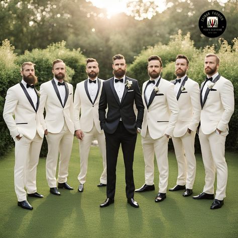 Trending Suits, Suit For Men Stylish, 3 Piece Suit For Men, Marriage Suits, Ivory Tuxedo, Ivory Suit, White Wedding Suit, Wedding Groomsmen Attire, White Tux