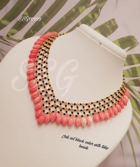 Tulip Beads Necklaces, Pearl Knotting, Tulip Beads, Simple Necklace Designs, Unique Beaded Jewelry, Coral Jewelry Set, Gold Bangles Indian, Thread Bangles Design, Gold Bangles For Women