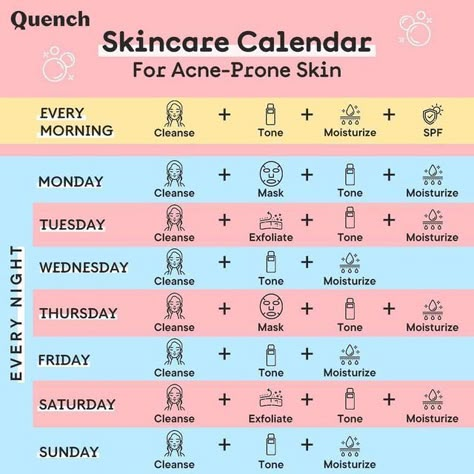 Skincare Calendar, Acne Prone Skin Care Routine, Acne Prone Skin Care, Skin Care Routine Order, Basic Skin Care, Acne Skincare Routine, Simple Skincare Routine, Basic Skin Care Routine, Perfect Skin Care Routine