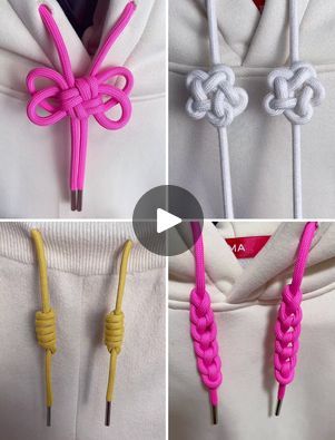 Hacks to Tie Hoodie Strings for Beginners | Easiest Ways to Tie Hoodie Strings at Home :) | By Simple Crafts | Everyone, let's make a
beautiful design using hoodie lace. Here we are going to make
a butterfly design. So let's get started. As you can see we
are going to hold both the thread together and start tying
a knot on one side. Now repeat the same process from other end
as well. As you can see we are going to put the finger and
make the wing shape by pulling it outwards. Now we are going
to tuck it at the back side and look it's ready. Here we are
going to make a beautiful flower design using this white
hoodie lace. Let's get started. As you can see we are going to
make four small loops. After this we are going to tie them
together. So to the end of the lace and put it through those
h How To Tie Hoodie Strings, Ways To Tie Hoodie Strings, Shoelace Tying, Ways To Tie Shoelaces, How To Tie A Knot, Lace Hoodie, Beautiful Flower Designs, Simple Crafts, Loose Hoodie