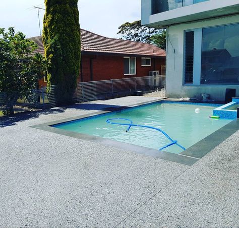 Aggregate Pool Surround, Exposed Aggregate Pool Deck, Exposed Aggregate Pool, Pool Decking Concrete, Cornwall Garden, Pool Surround, Exposed Aggregate Concrete, Pool Surrounds, Aggregate Concrete