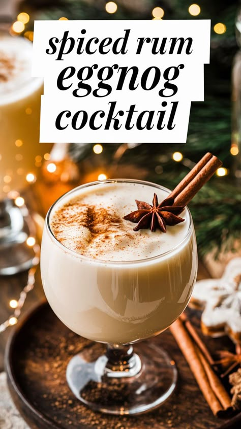 "Indulge in the ultimate Spiced Rum Eggnog cocktail recipe, perfect for your holiday gatherings! This creamy and flavorful drink combines rich eggnog with spiced rum, creating a delightful blend that embodies the spirit of festive drinks. Ideal for winter cocktails, this easy eggnog recipe will elevate your Christmas beverages and impress your guests. Cheers to a cozy holiday season with this must-try spiced rum eggnog!" Eggnog And Baileys, Egg Nog With Rum, Jamaican Eggnog Recipe, Spiced Rum Eggnog Recipe, Eggnog Old Fashioned Cocktail, Egg Nogg Recipe Alcohol, Best Spiked Eggnog Recipe, Rum Eggnog Recipe, Eggnog Mixed Drinks