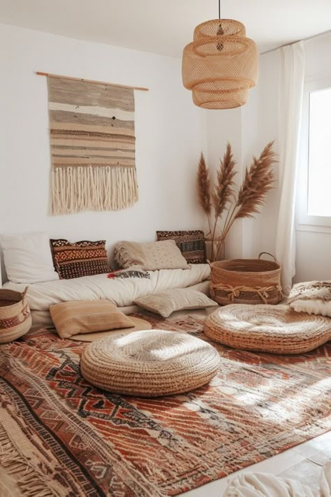 Minimalist Boho Living Room, Eclectic Boho Living Room, Color Journal, Cozy Boho Living Room, Vintage Leather Sofa, Boho Living Room Ideas, Baskets For Storage, Interior Decoration Ideas, Modern Boho Decor