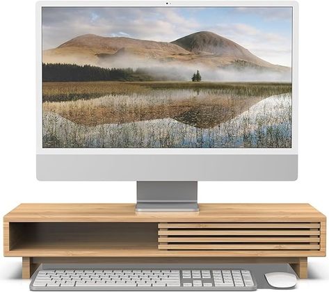 Amazon.com: WELL WENG Monitor Stand Riser, 25 Inch Premium Bamboo Desk Shelf Organizer with Sliding Door (Natural) : Electronics Bamboo Desk, Dual Monitor Stand, Monitor Riser, Printer Stand, Shelf Organizer, Desk Shelf, Global Office Furniture, Monitor Stand, Desk Shelves