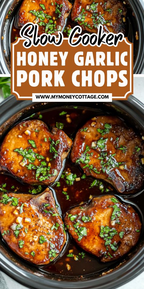 These slow cooker honey garlic pork chops are the perfect balance of sweet, savory, and tender. Cooked low and slow in a flavorful garlic-soy sauce glaze, these chops practically melt in your mouth. With minimal prep and simple ingredients, they’re an easy game day or weeknight dinner option. Serve them over mashed potatoes, rice, or even a fresh salad for a complete meal. Perfect for meal prep and packed with protein, this recipe is a must-save for Super Bowl crockpot ideas and football season crockpot recipes. Porkchops Crockpot Boneless, Crockpot Pork Chops Recipes, Crock Pot Pork Chop Recipes, Simple Pork Chop Recipes, Super Bowl Crockpot, Slow Cooker Pork Chops Recipes, Apple Cider Glaze, Crock Pot Pork Chops, Honey Garlic Pork