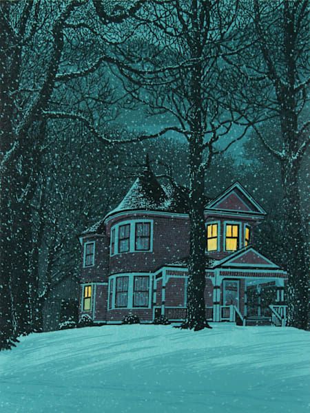 In For The Night | William H. Hays Linocut Art, Artist House, Inspirational Prints, Famous Art, Winter Art, Art Appreciation, Block Printing, Winter Aesthetic, Linocut Prints