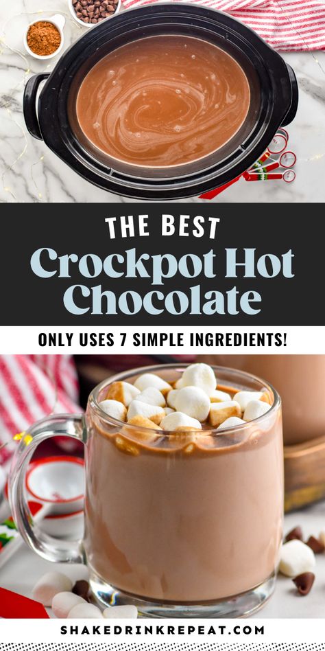 This crockpot hot chocolate recipe is the trifecta creamy, chocolatey, and cozy. Homemade hot chocolate is such a delight, and this slow cooker recipe makes it so easy to whip up a batch of the best hot chocolate. Hot Chocolate With Chocolate Bar, Crockpot Hot Cocoa For A Crowd Easy, Easy Hot Cocoa Recipe Crockpot, Hot Coco In Crockpot, Best Ever Hot Chocolate Recipe, Home Made Hot Chocolate Mix Recipes, Disney World Hot Chocolate Recipe, Cockpit Hot Chocolate, Crock Pot Hot Chocolate Bar