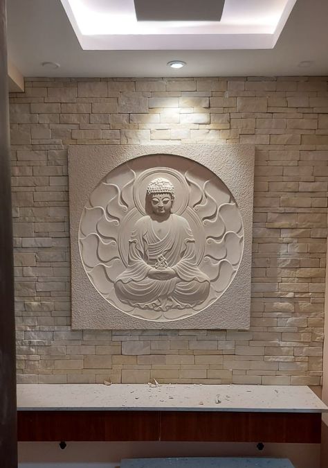 3d Wall Tiles Budha, Buddha Sculpture On Wall, 3d Buddha Wall Art, Buddha Statue Home Entrance, Buddha Mural, Buddha Wall Decor, Mural Art Design, Interior Murals, Stone Wall Design