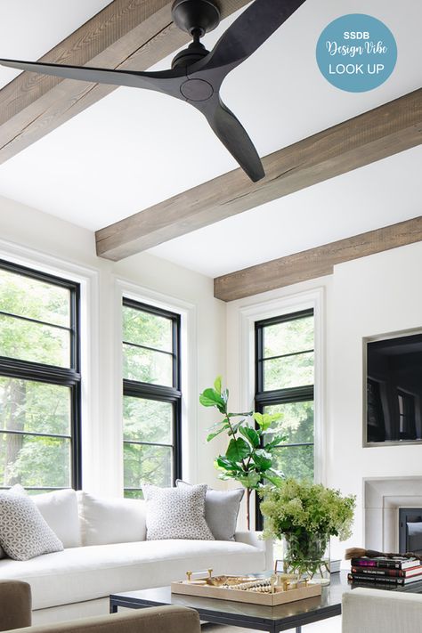 Modern Beams Ceiling, Himachal House, Tudor Living Room, Wood Beams Living Room, Reclaimed Wood Beams Ceiling, Modern Tudor House, Rooftop House, Painted Ceiling Beams, Beams Ceiling