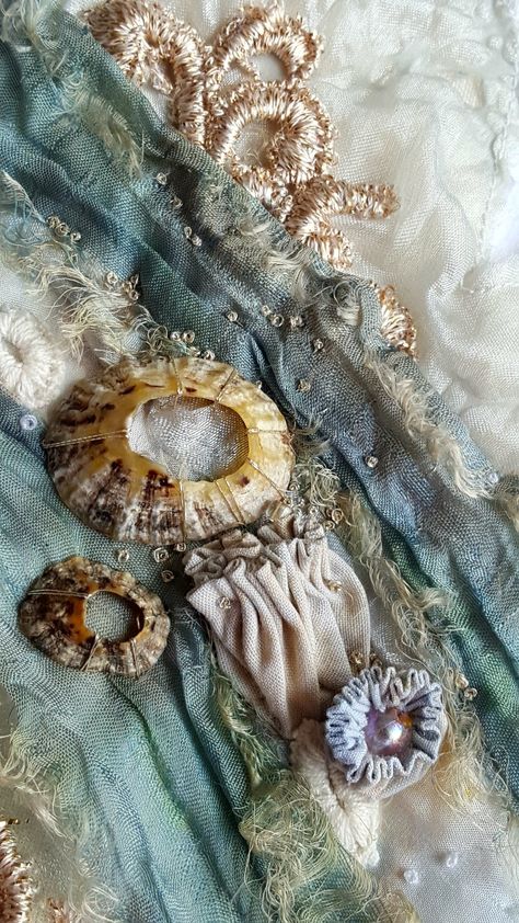 Ocean Textiles, Seashell Embroidery, Carolyn Saxby, Textiles Gcse, Textiles Ideas, Mixed Media Textile Art, Gcse Textiles, Sea Artwork, Textiles Sketchbook