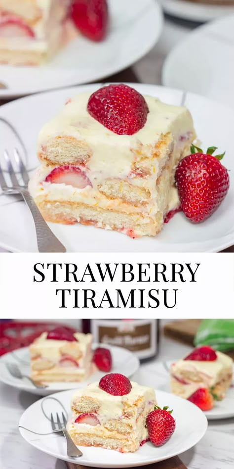 Strawberry Shortcake Tiramisu, Tiramisu Recipe Strawberry, Strawberry Tiramisu Cake, Healthy Italian Desserts, Strawberry Deserts Ideas, Strawberries And Cream Dessert, Strawberry Tiramisu Recipe, Unique Dessert Recipes, Easy Strawberry Desserts