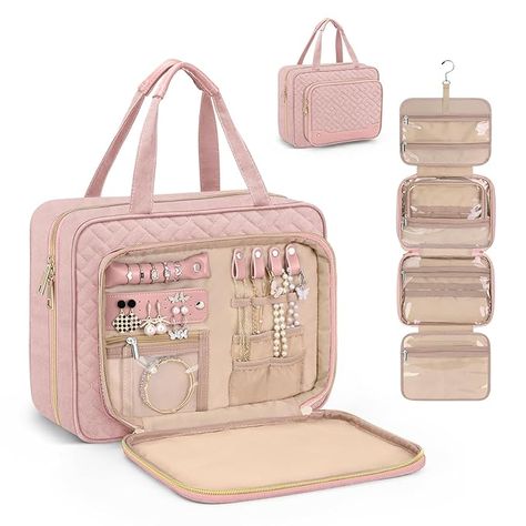 Wedama Toiletry Bag for Women, Hanging Travel Toiletry Bag with Jewelry Organizer Compartment Large Makeup Bag, PVC Waterproof Cosmetic Travel Bag for Travel Business Trips Camping Bathroom, Pink Cruise List, Extra Jewelry, General Medicine, Camping Bathroom, Bathroom Pink, Large Makeup Bag, Hanging Toiletry Bag, Travel Jewelry Organizer, Bathroom Black