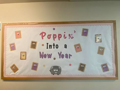 Poppin’ into a new year bulletin board New Year New Me Bulletin Board, New Year Classroom Bulletin Boards, January Birthday Board Ideas, New Year Bulletin Boards Preschool, January Birthday Board, New Years Bulletin Board Ideas Preschool, New Years Board Ideas, January Bulletin Board Ideas Preschool, New Years Door Decorations Classroom