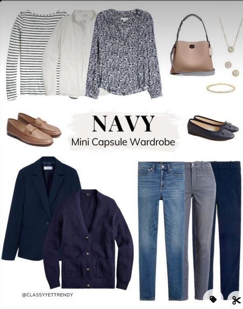 Navy Preppy Outfit, Sahm Style, Navy Wardrobe, Navy Capsule Wardrobe, Sharp Outfits, Mini Capsule Wardrobe, Navy Outfits, Clothes Basics, How To Have Style