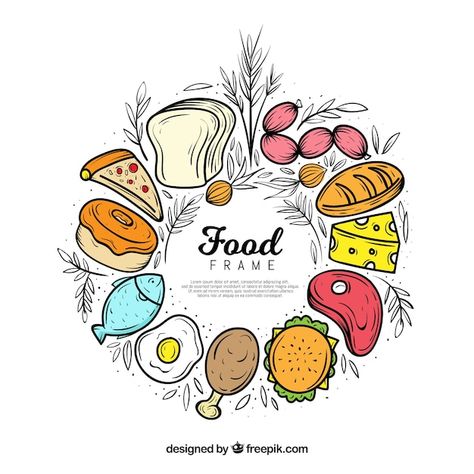 Food Border Design Drawing, Nutrition Project Cover Page Ideas, Food Design Drawing, Food Page Logo, Food Borders And Frames, Food Items Drawing, Food Border Design, Food Logo Design Ideas, My Food Plate