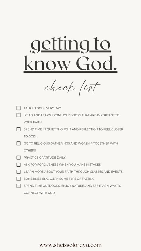 Bible checklist Getting To Know God, Personal Relationship With God, Importance Of Self Care, Learn The Bible, How To Believe, Christian Affirmations, Losing 40 Pounds, Get Closer To God, Christian Bible Study