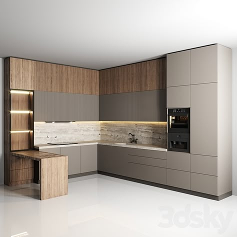 kitchen 184 - Kitchen - 3D model Kitchen 3d Design, Kitchen Color Combos, Kitchen Design Showrooms, Kitchen 3d, Latest Living Room Designs, Modern Room Decor, Modern Kitchen Interiors, Farmhouse Kitchen Design, Kitchen Design Plans